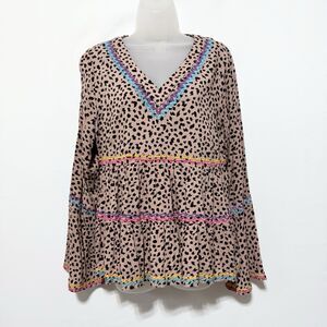 Savanna Jane Polka Dot Boho Embroidered Babydoll Bell Sleve Top M